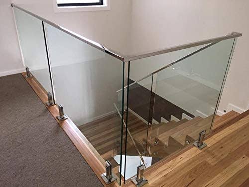 Spigot-mounted glass stair railing with stainless hardware